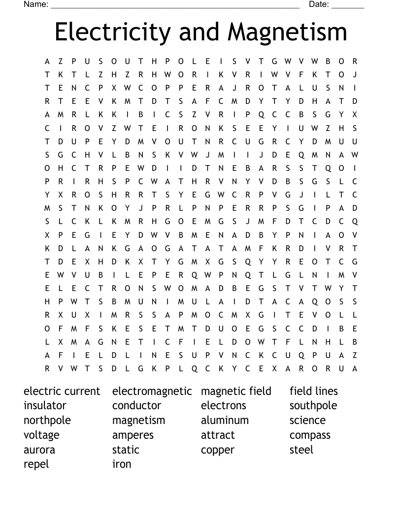 Electricity and Magnetism Word Search