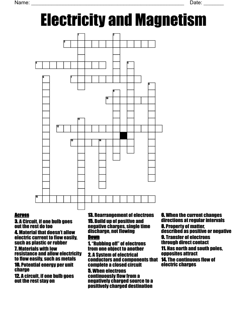 Electricity and Magnetism Crossword