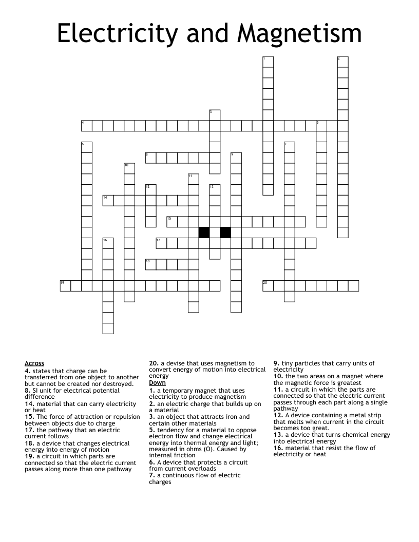 Electricity and Magnetism Crossword