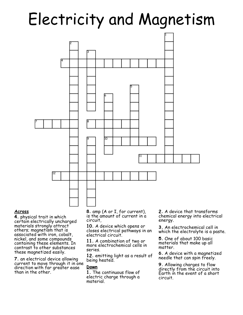 Electricity and Magnetism Crossword