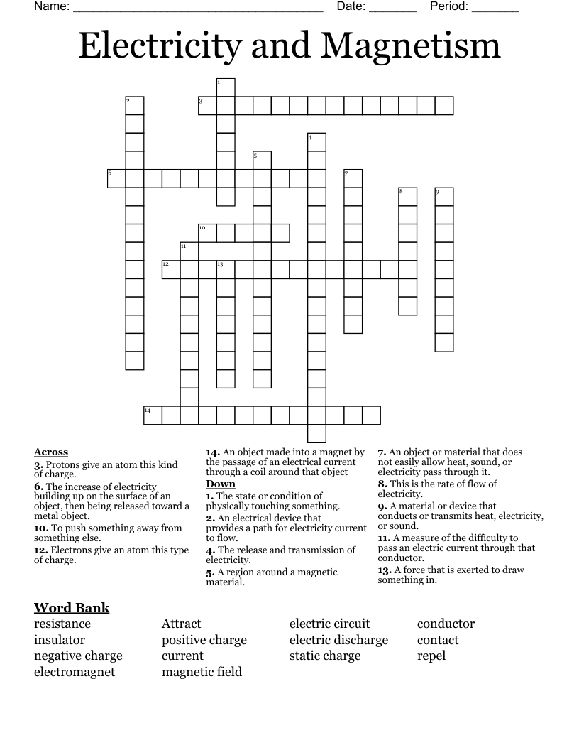 Electricity and Magnetism Crossword
