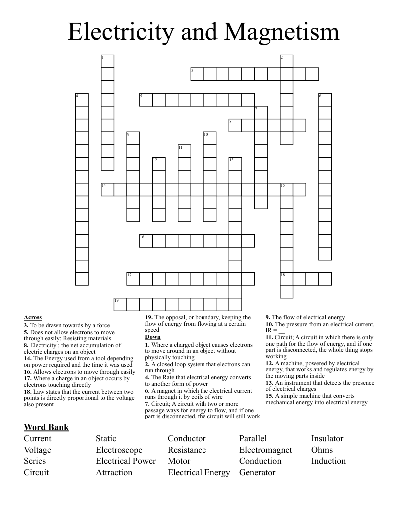 Electricity and Magnetism  Crossword