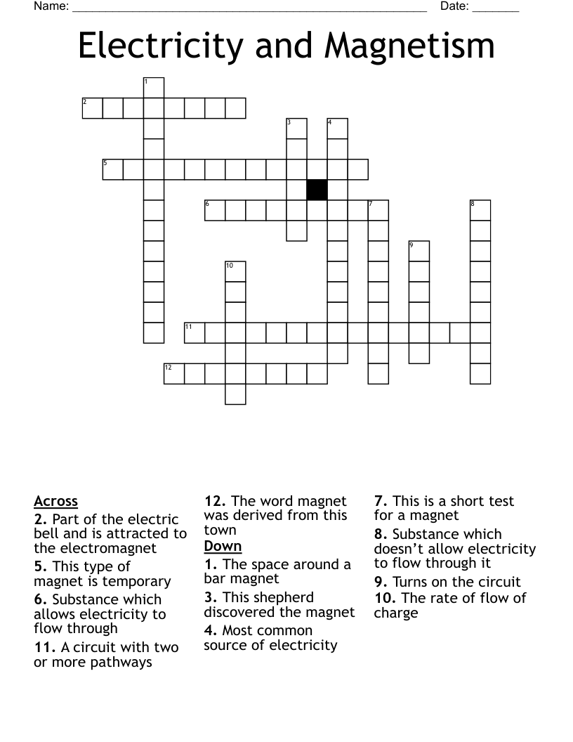 Electricity and Magnetism  Crossword