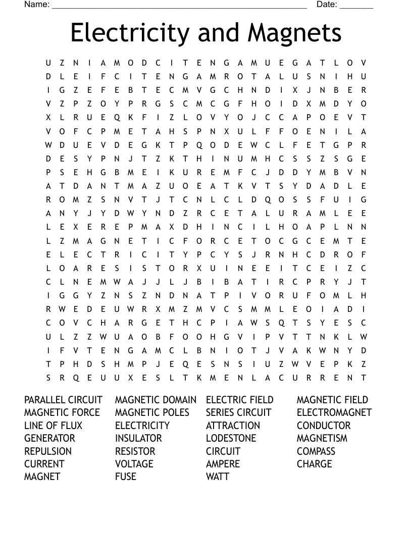 Electricity and Magnets Word Search