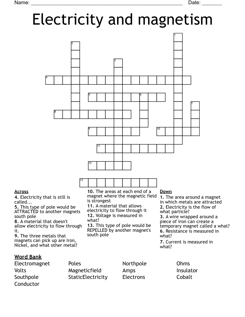 Electricity and magnetism Crossword