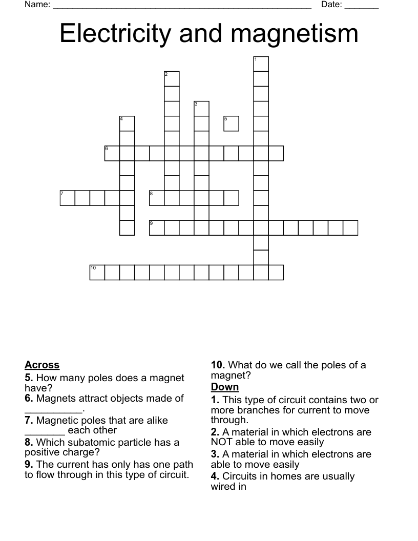 Electricity and magnetism Crossword