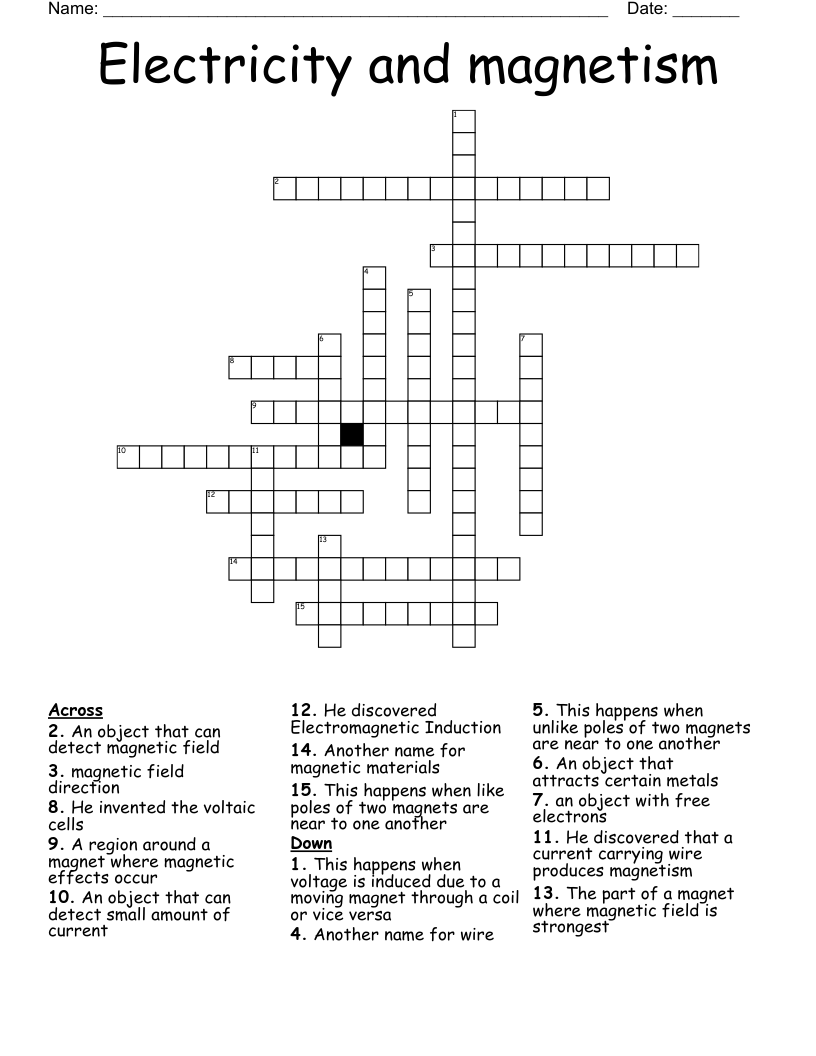 Electricity and magnetism Crossword