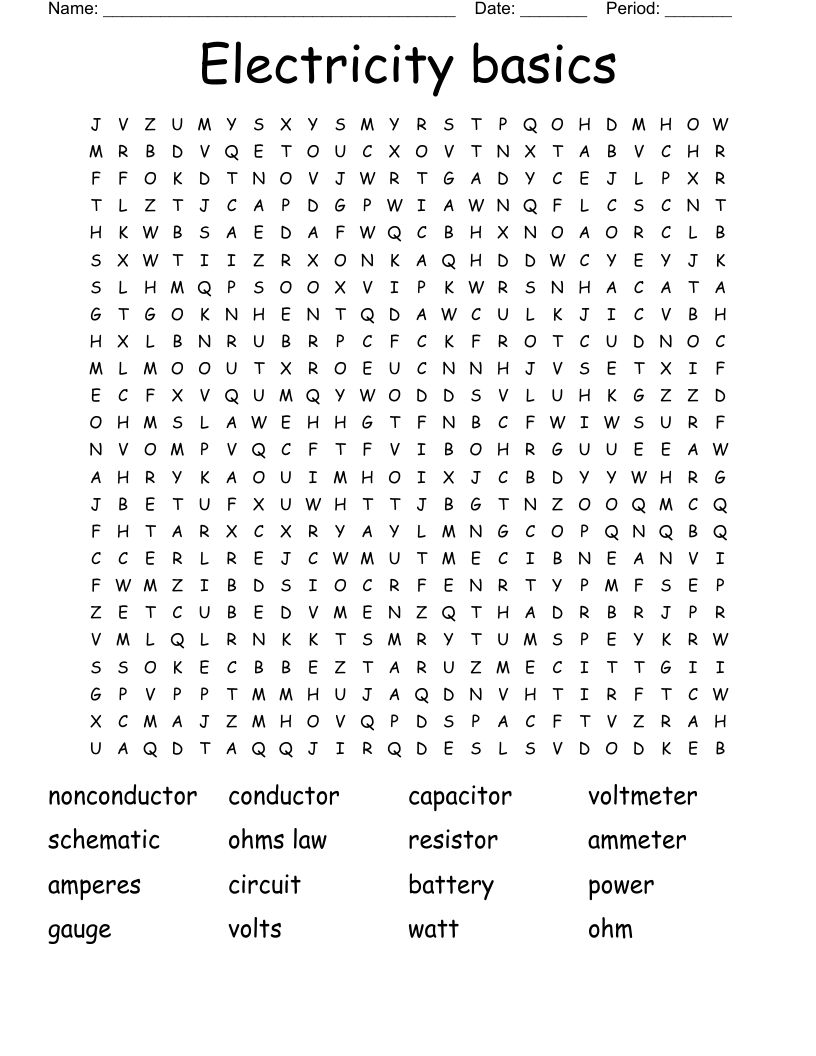 Electricity basics Word Search