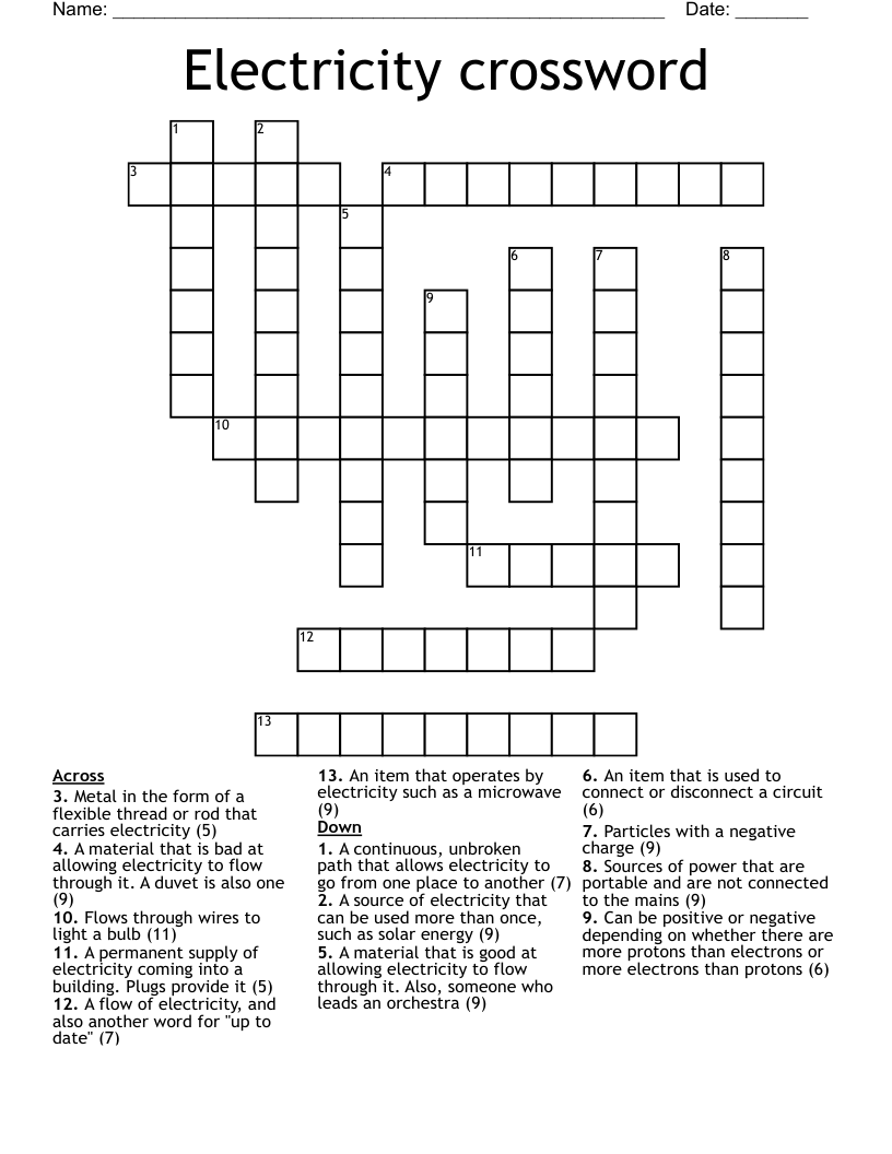 Electricity crossword