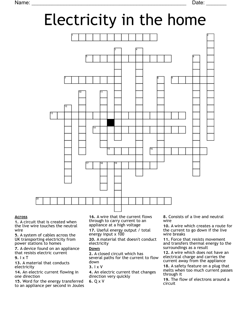 Electricity in the home Crossword