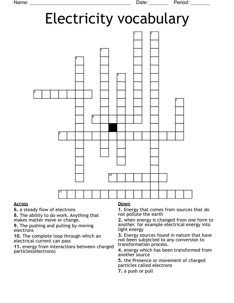 Electricity vocabulary  Crossword