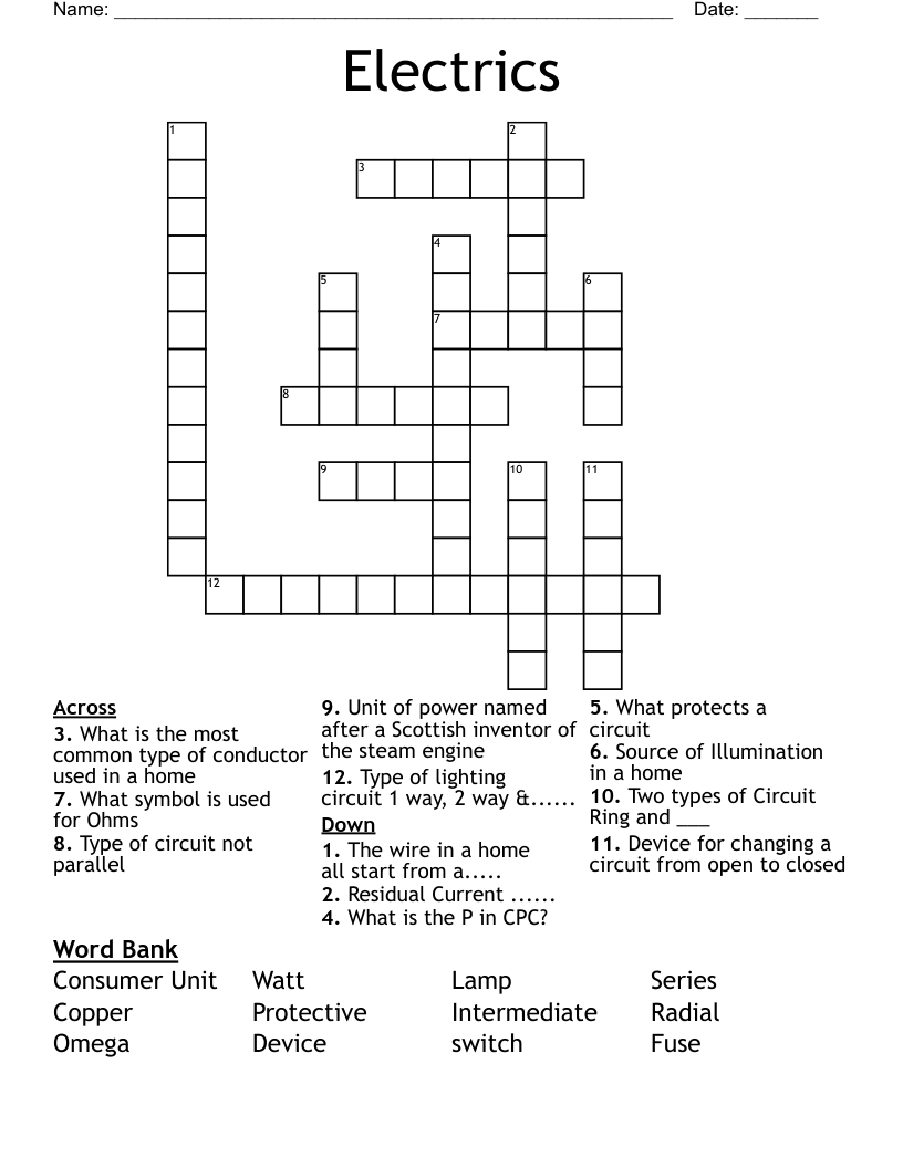 Electrics  Crossword