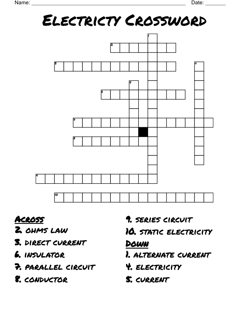 Electricty Crossword