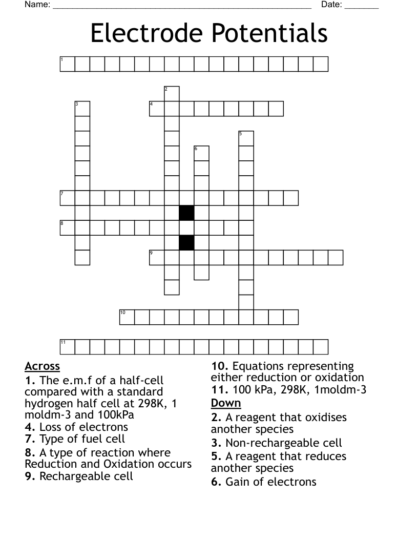 Electrode Potentials Crossword
