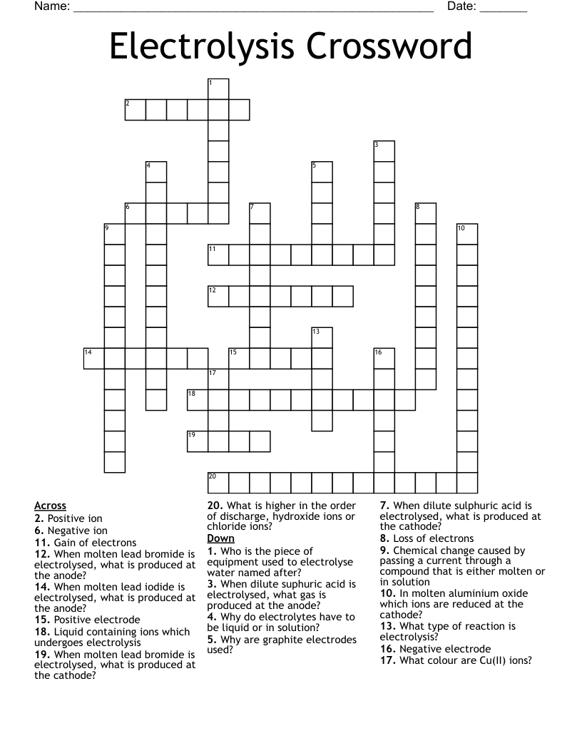 Electrolysis Crossword