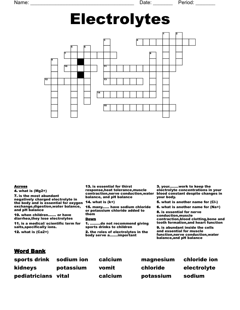 Electrolytes Crossword