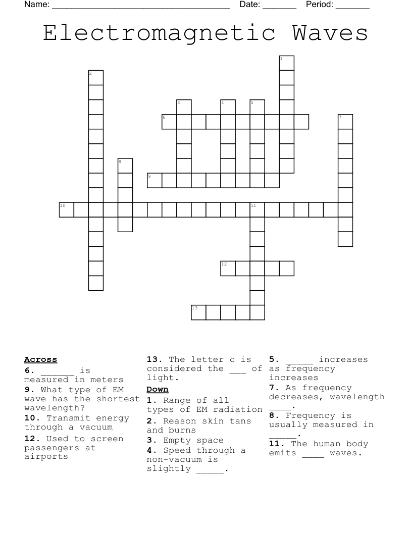 Electromagnetic Waves Crossword