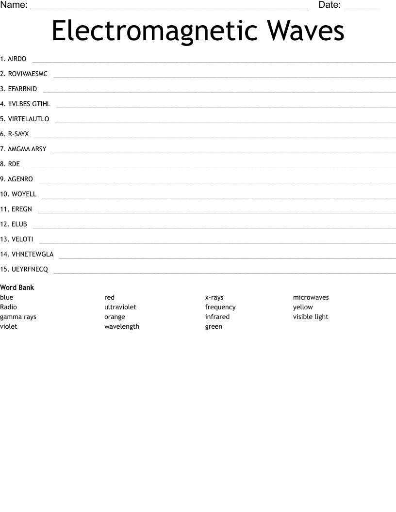 Electromagnetic Waves Word Scramble