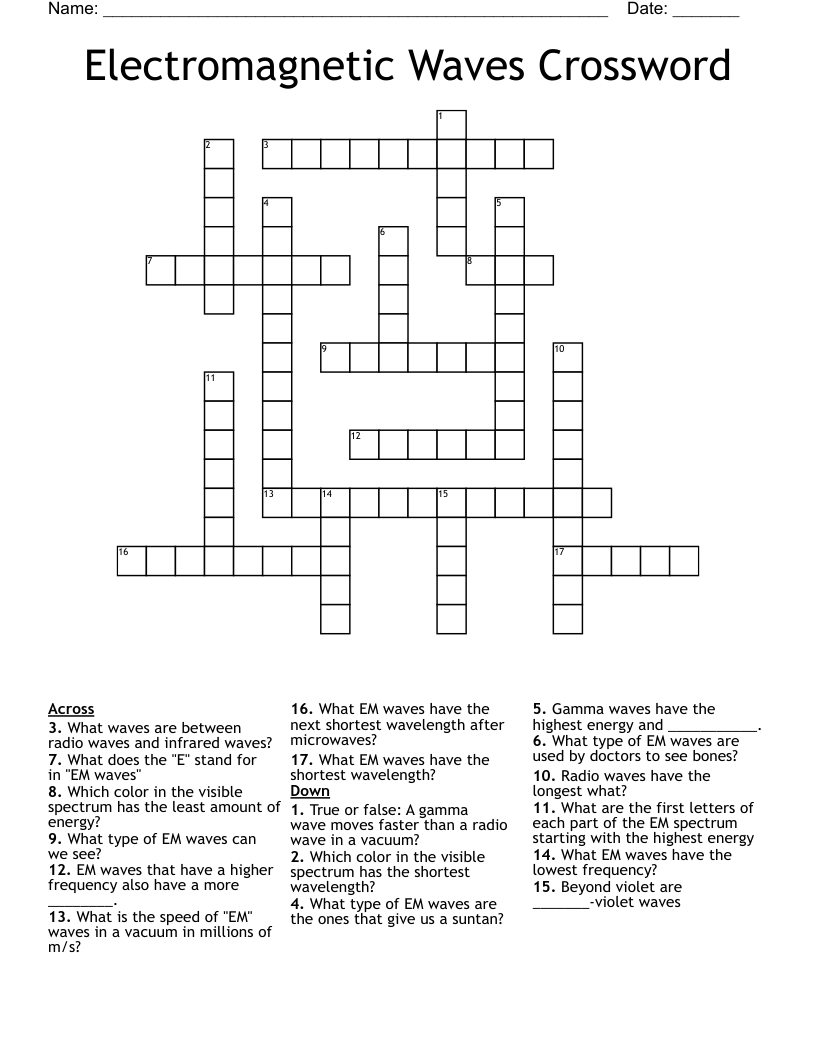 Electromagnetic Waves Crossword