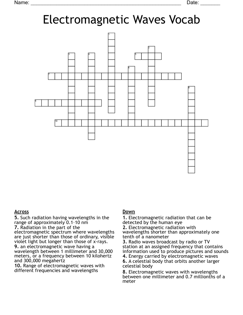 Electromagnetic Waves Vocab           Crossword