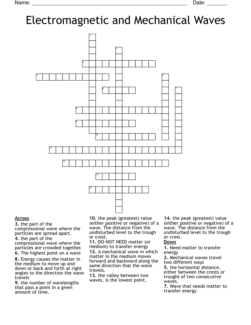 Electromagnetic and Mechanical Waves Crossword