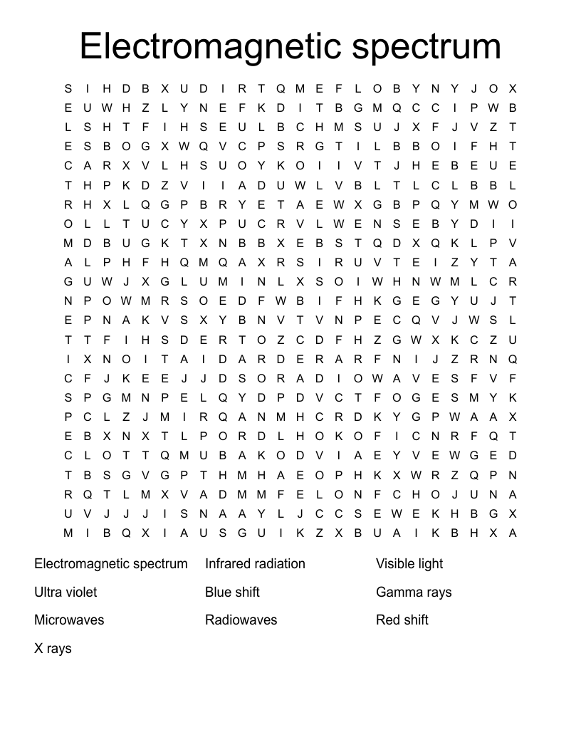 Electromagnetic spectrum Word Search