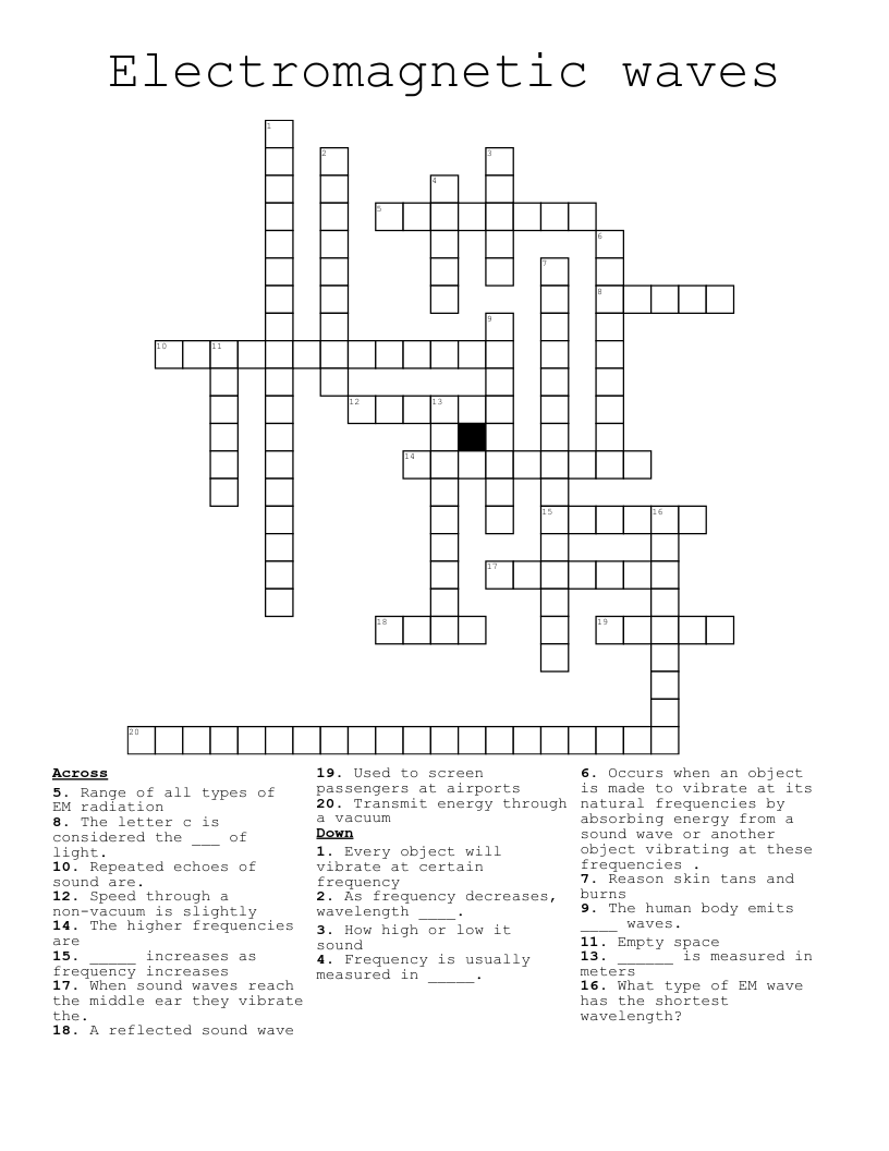 Electromagnetic waves  Crossword