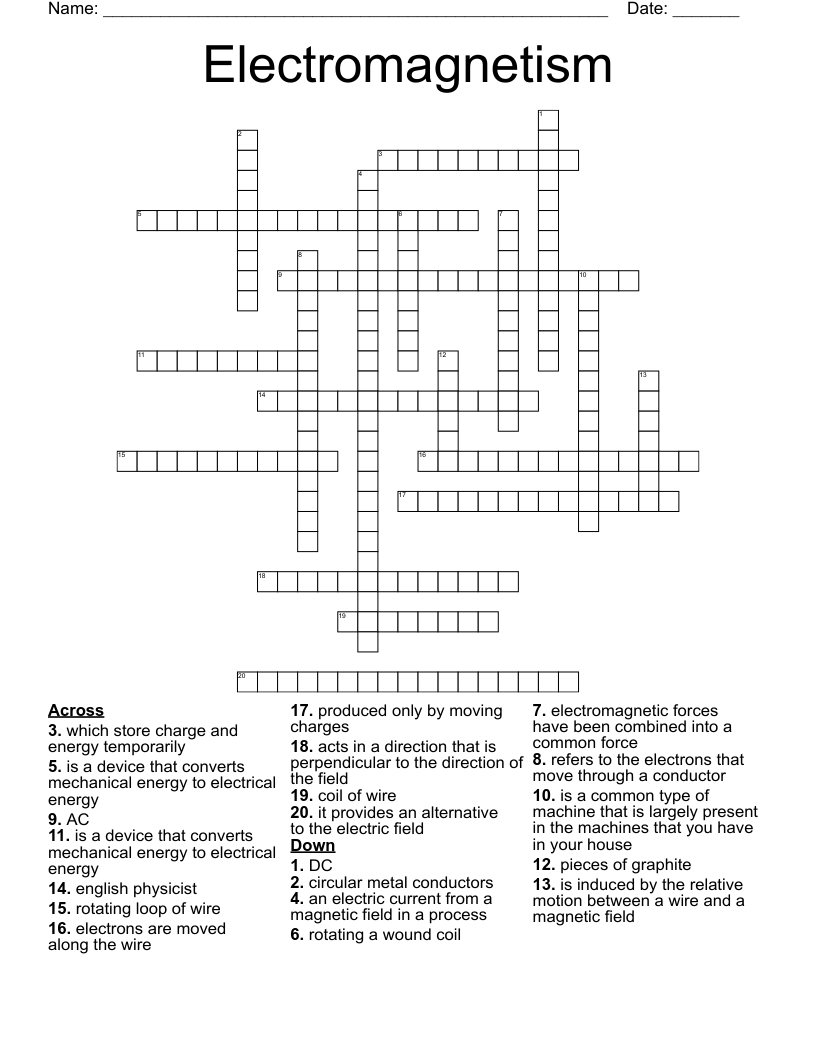 Electromagnetism Crossword