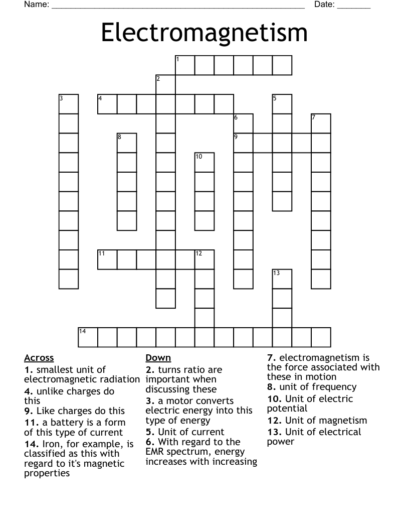 Electromagnetism Crossword