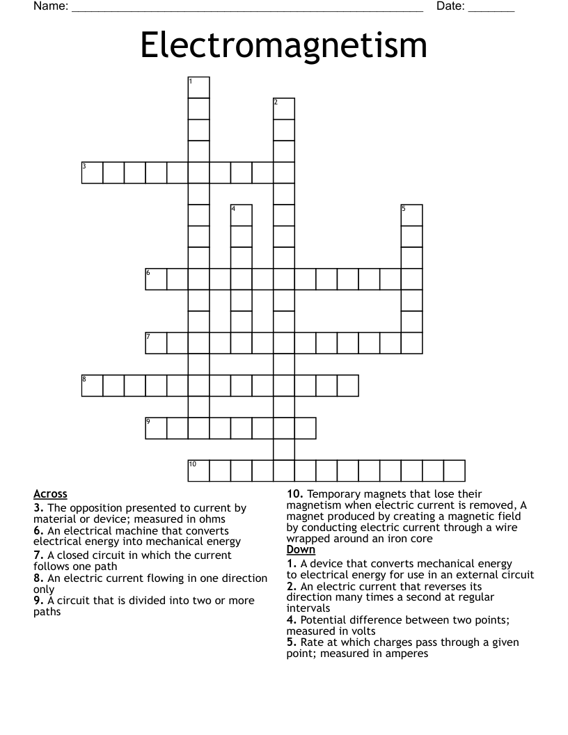 Electromagnetism Crossword