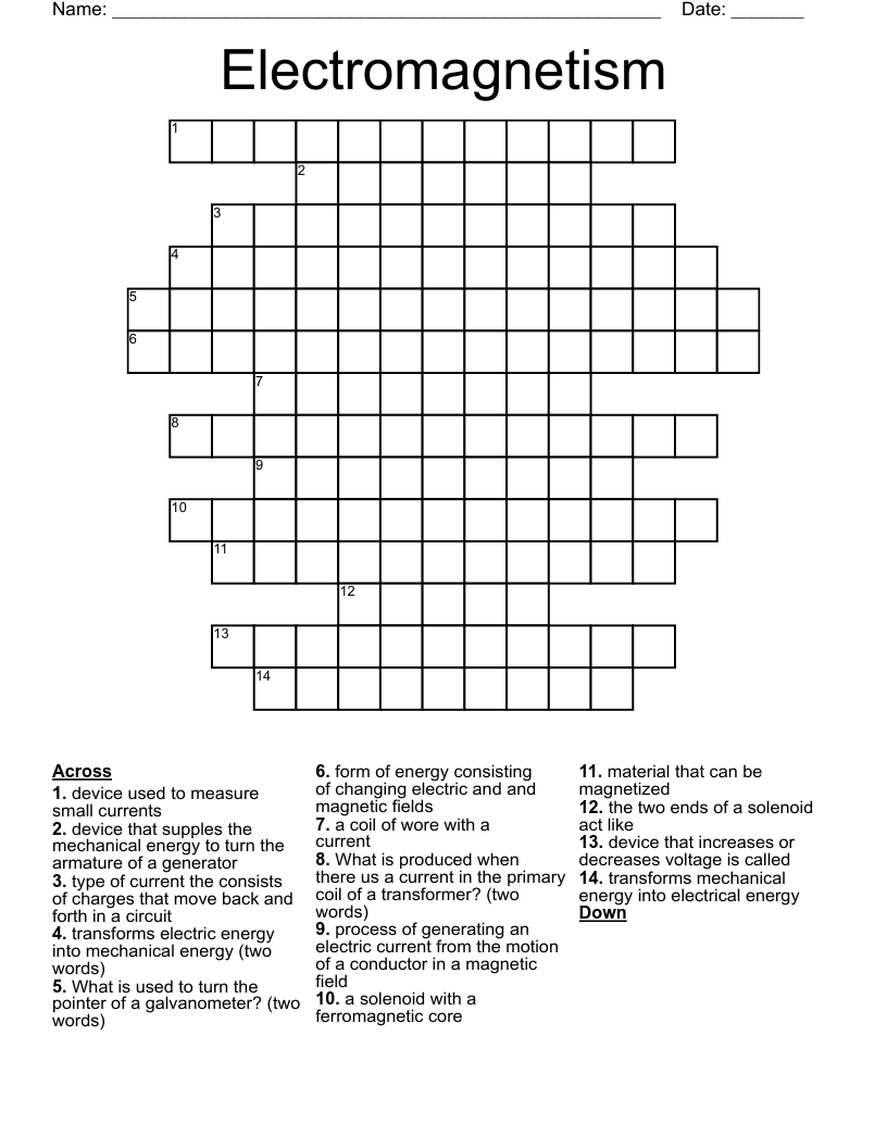 Electromagnetism Crossword