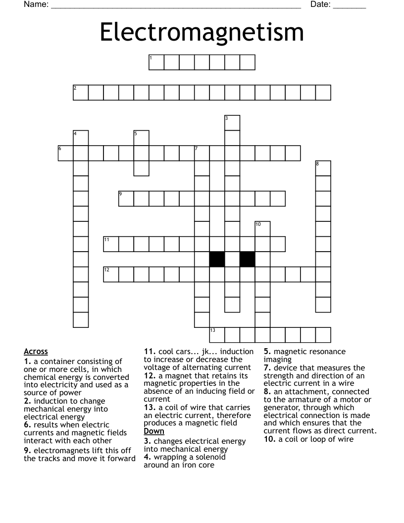 Electromagnetism Crossword