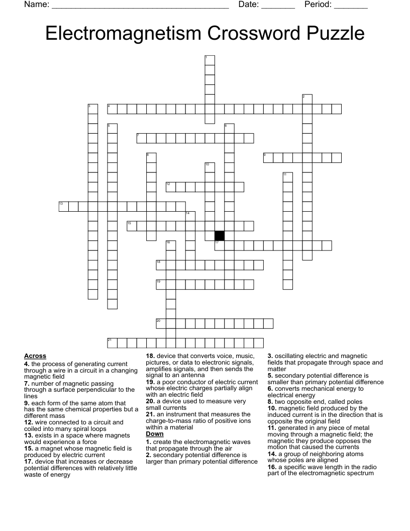 Electromagnetism Crossword Puzzle 