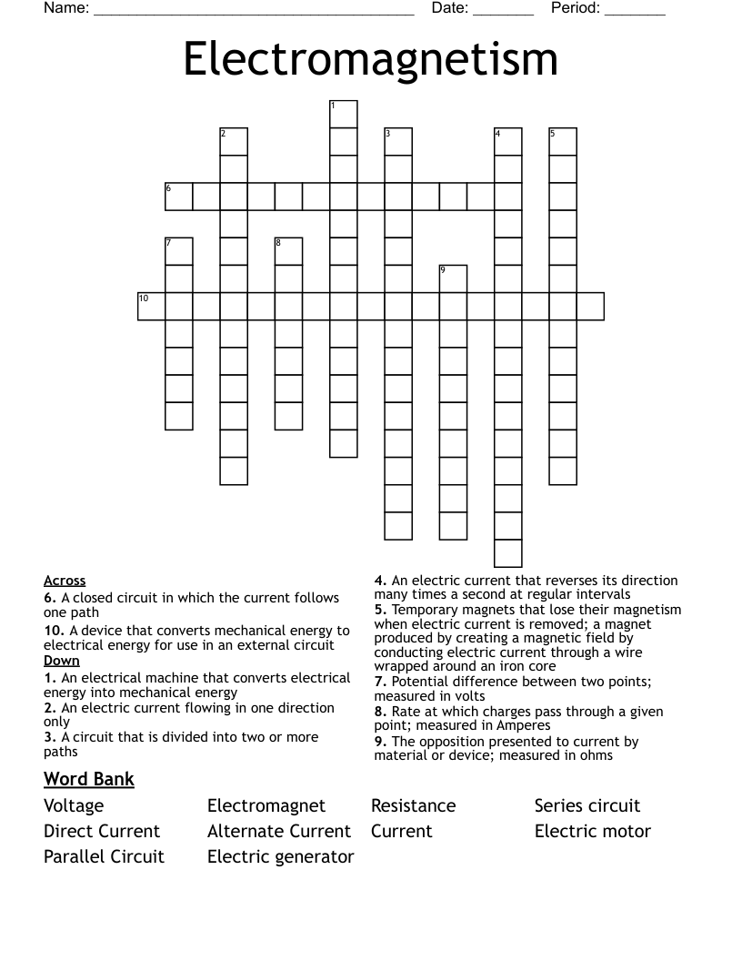 Electromagnetism  Crossword