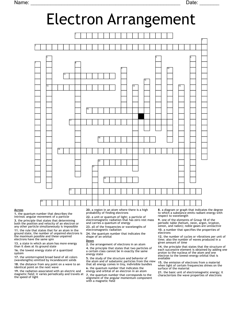 Electron Arrangement Crossword