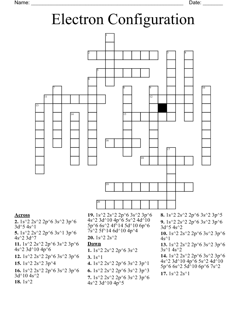Electron Configuration Crossword