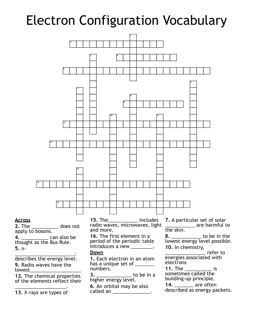 Electron Configuration Vocabulary Crossword