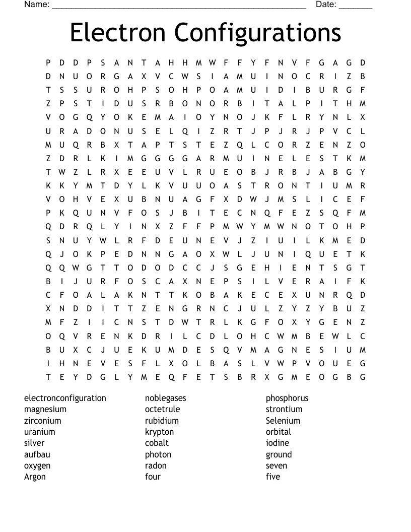 Electron Configurations Word Search