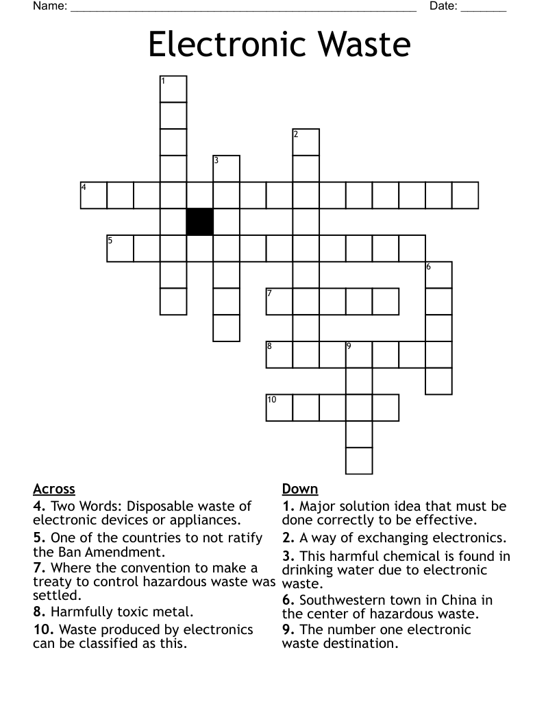 Electronic Waste Crossword