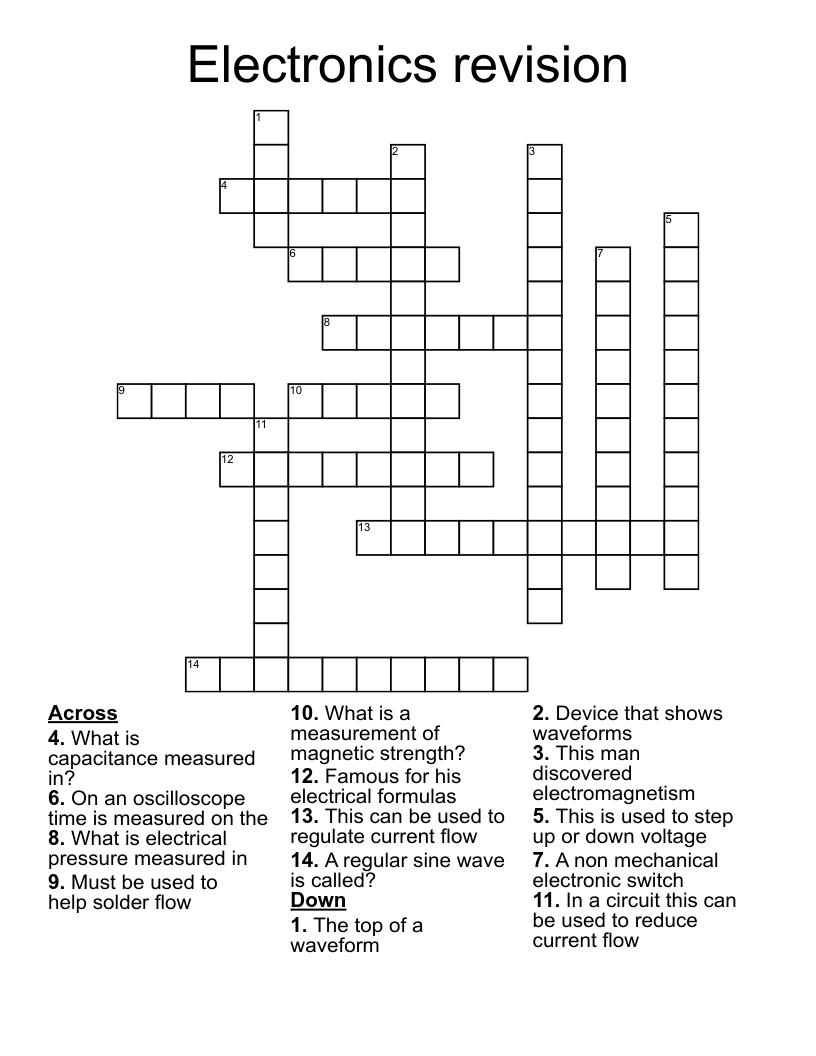 Electronics revision Crossword