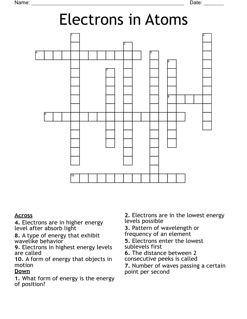 Electrons in Atoms Crossword