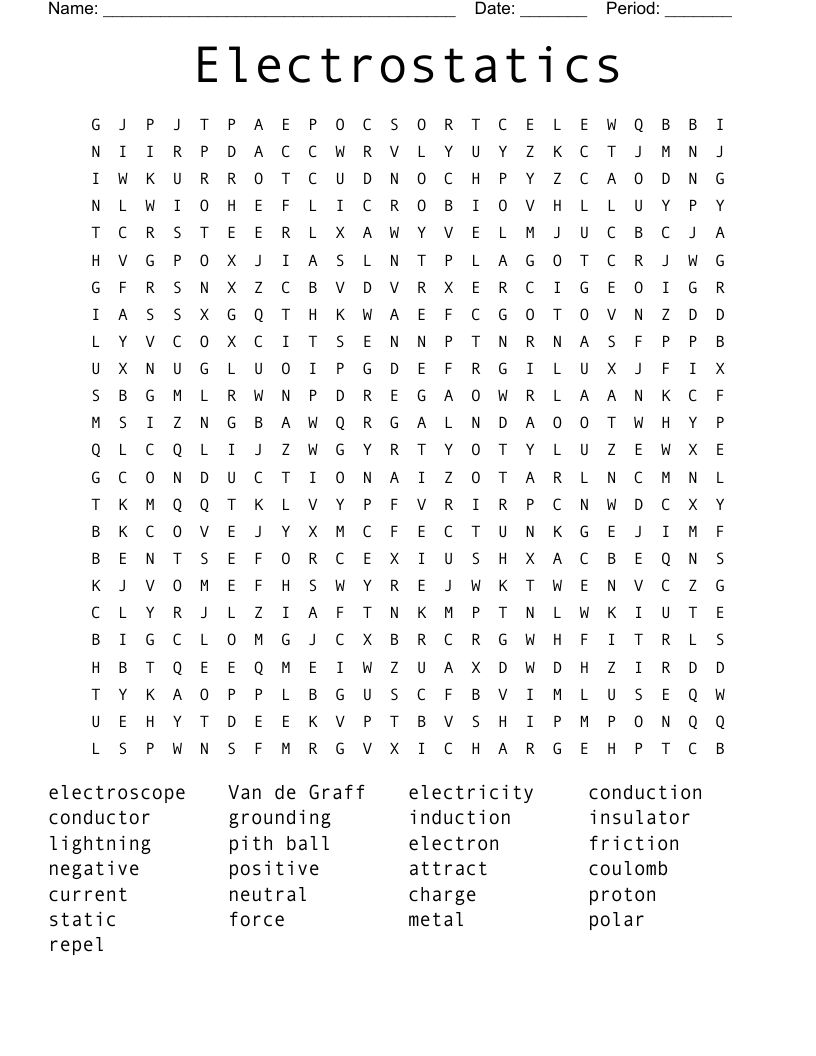 Electrostatics Word Search