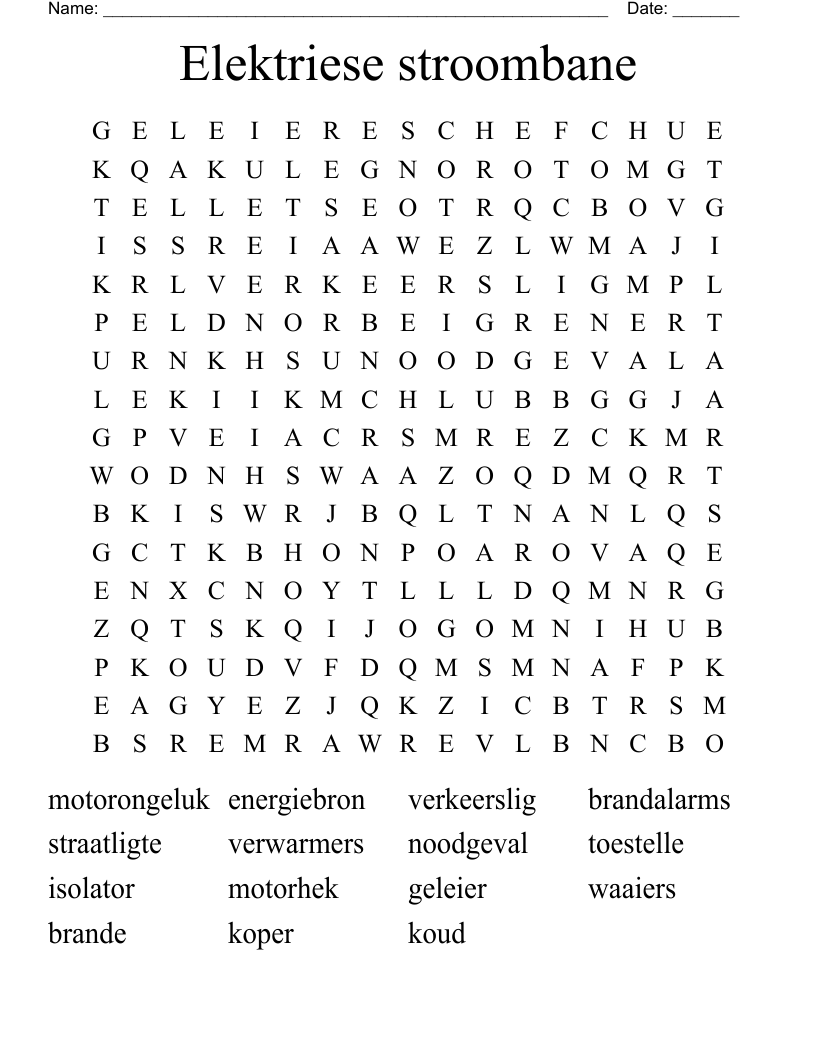 Elektriese stroombane Word Search