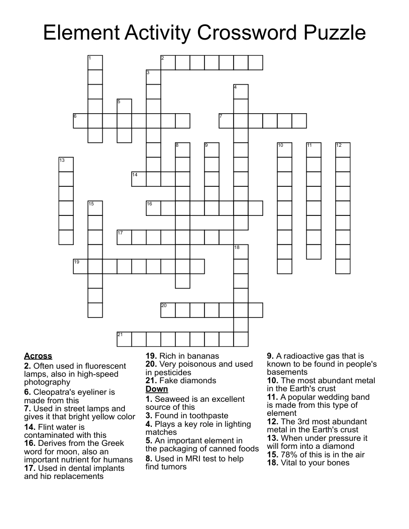 Element Activity Crossword Puzzle
