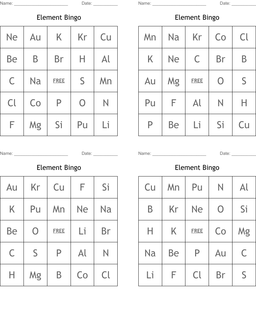 Element Bingo