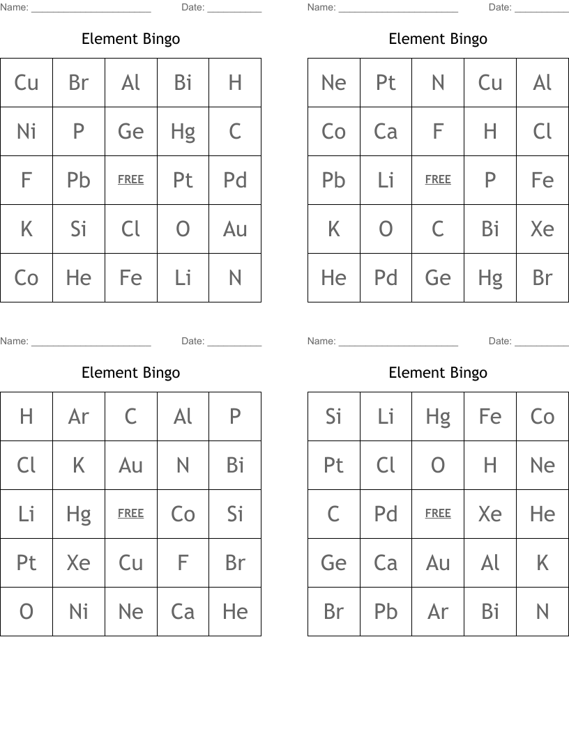 Element Bingo