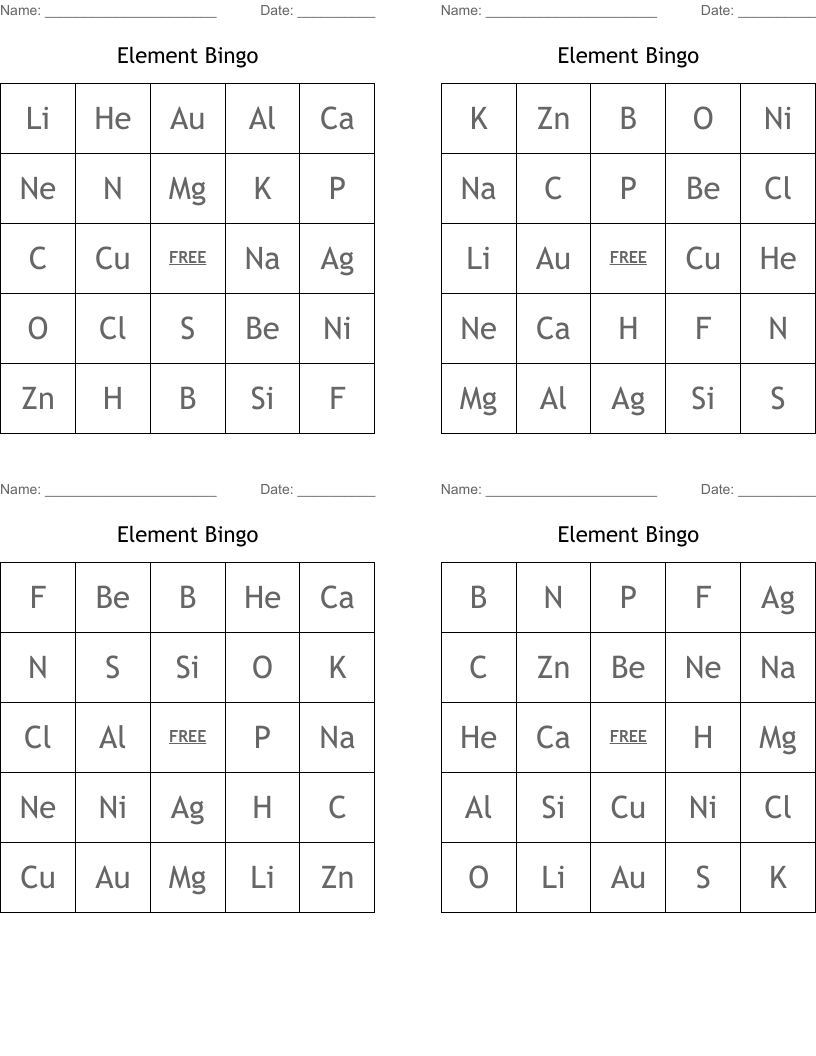Element Bingo