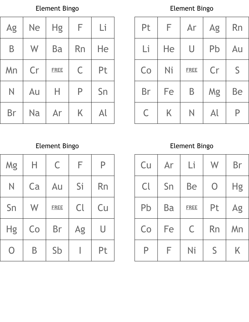 Element Bingo