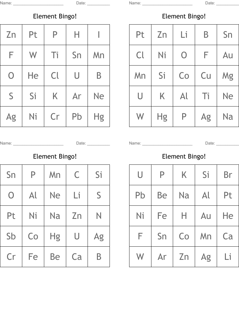 Element Bingo!