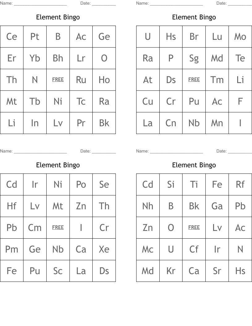 Element Bingo